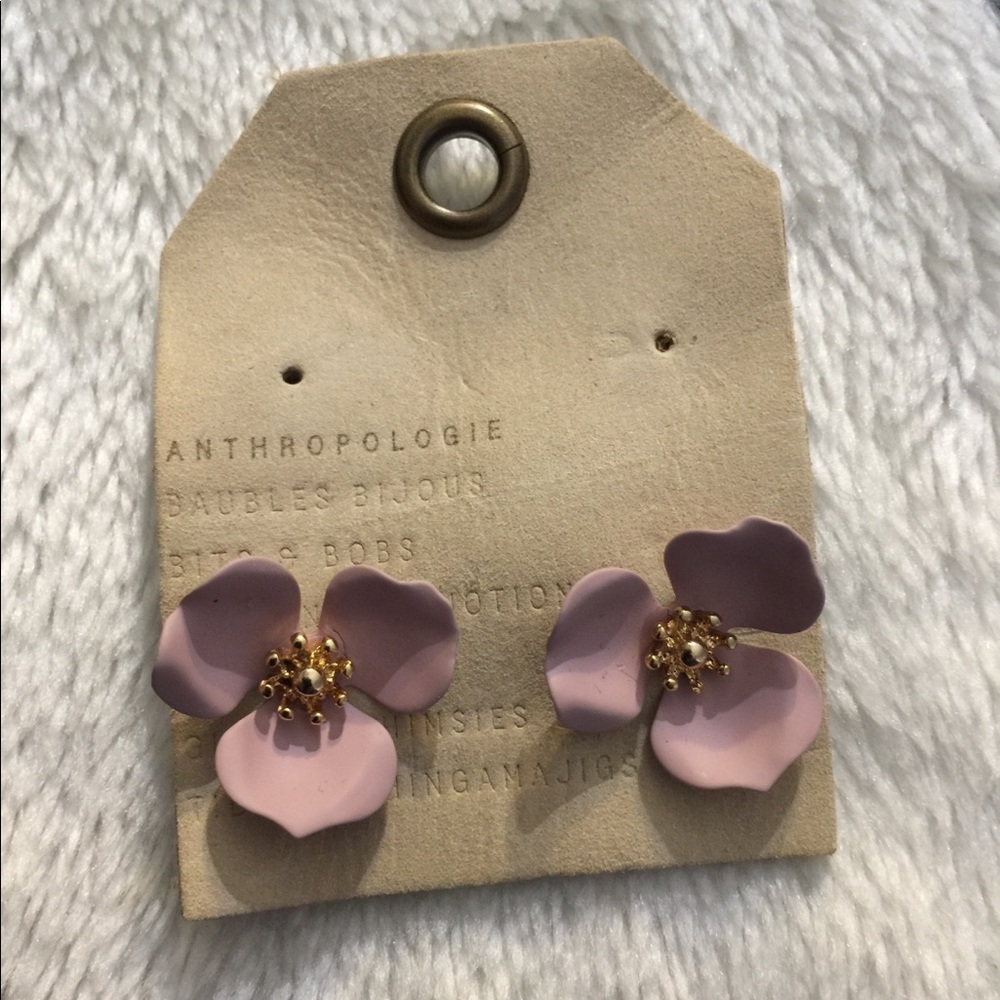 New Anthropologie Pink Flower Stud Earrings